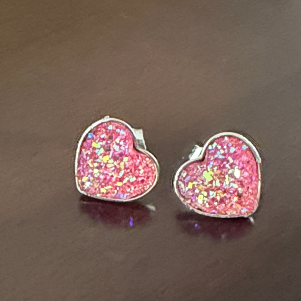 Pink Druzy Heart Stud Earrings-NWT